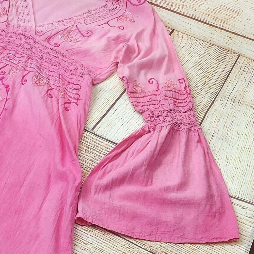 Embroidery Pink Summer Tunic Women's Shirt Tunic Top Dress Kurta 100% Cotton L - Picture 9 of 16